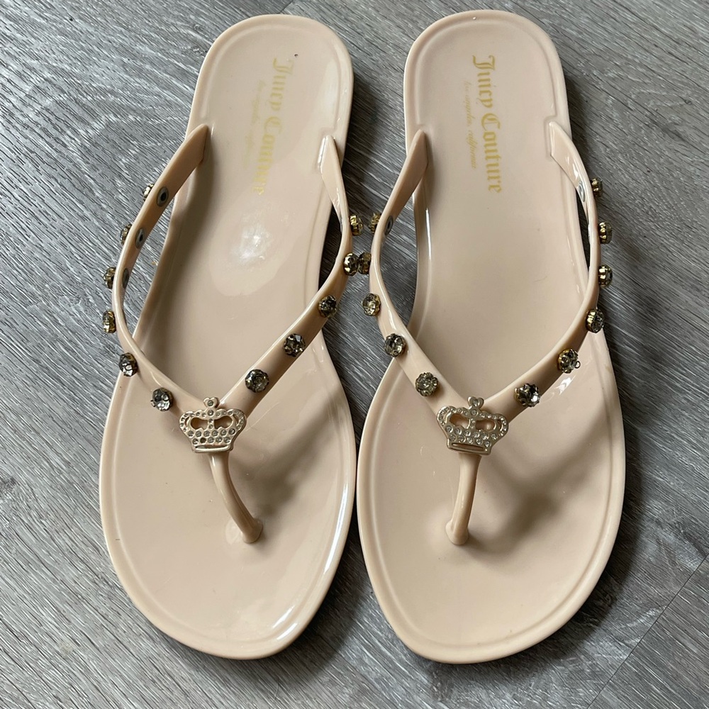 Juicy Couture Sandals Flip Flops With Crown Rhinestone Jewels Size 10
